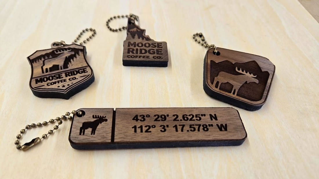 Moose Ridge walnut keychains